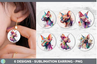 Rainbow Sphynx Cat Round Earring | Sublimation Designs Bundle