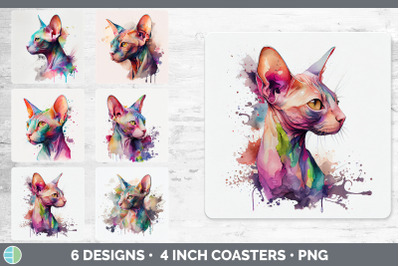 Rainbow Sphynx Cat Square Coaster | Sublimation Designs Bundle