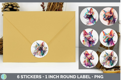 Rainbow Sphynx Cat Stickers | Sticker 1in Round Labels PNG Designs