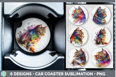 Rainbow Tabby Cat Car Coaster | Sublimation Designs Bundle