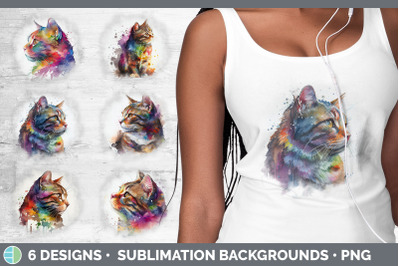 Rainbow Tabby Cat Background | Grunge Sublimation Backgrounds