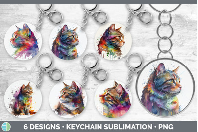 Rainbow Tabby Cat Keychain Bundle | Keyring Sublimation Designs