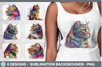 Rainbow Tabby Cat Distressed Sublimation Background Panel