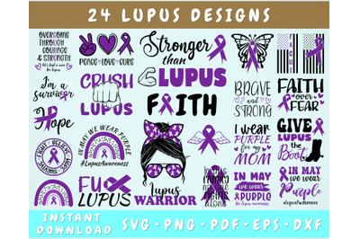 Lupus Awareness SVG Bundle, 24 Designs, Lupus PNG, Lupus Warrior SVG
