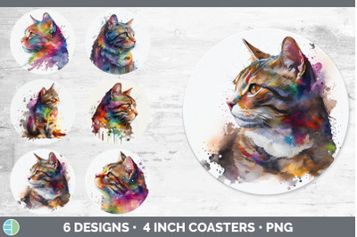 Rainbow Tabby Cat Round Coaster | Sublimation Designs Bundle