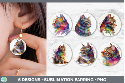 Rainbow Tabby Cat Round Earring | Sublimation Designs Bundle