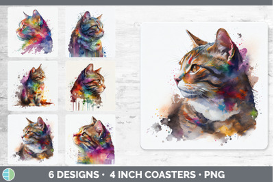 Rainbow Tabby Cat Square Coaster | Sublimation Designs Bundle