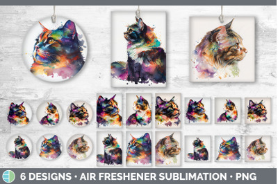 Rainbow Tortoiseshell Cat Air Freshener | Sublimation Designs Bundle