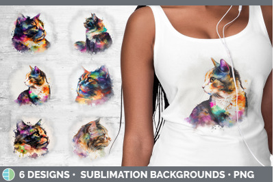 Rainbow Tortoiseshell Cat Background | Grunge Sublimation Backgrounds