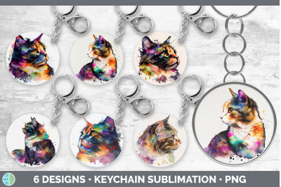 Rainbow Tortoiseshell Cat Keychain Bundle | Keyring Sublimation Design