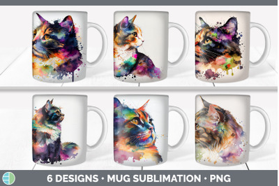 Rainbow Tortoiseshell Cat Mug Sublimation | Coffee Cup Background PNG