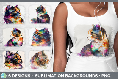 Rainbow Tortoiseshell Cat Distressed Sublimation Background Panel