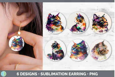 Rainbow Tortoiseshell Cat Round Earring | Sublimation Designs Bundle