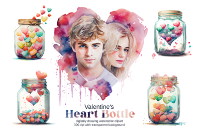 Valentines Day Heart Bottle Clipart PNG