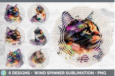 Rainbow Tortoiseshell Cat Wind Spinner | Sublimation Designs Bundle