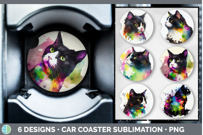 Rainbow Tuxedo Cat Car Coaster | Sublimation Designs Bundle