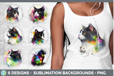 Rainbow Tuxedo Cat Background | Grunge Sublimation Backgrounds