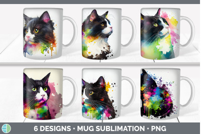 Rainbow Tuxedo Cat Mug Sublimation | Coffee Cup Background PNG