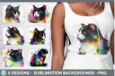 Rainbow Tuxedo Cat Distressed Sublimation Background Panel