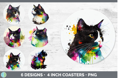 Rainbow Tuxedo Cat Round Coaster | Sublimation Designs Bundle