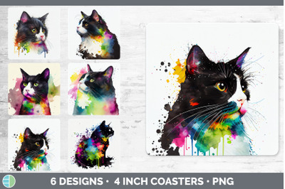 Rainbow Tuxedo Cat Square Coaster | Sublimation Designs Bundle