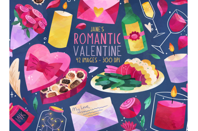 Watercolor Romantic Valentine Clipart