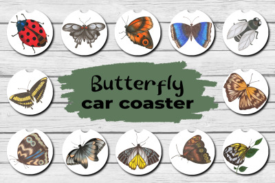 Butterfly Car Coaster Sublimation Design Bundle