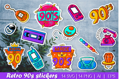 Retro 90s Stickers PNG | Vintage sticker bundle