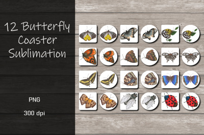 Butterfly Coaster Sublimation Design Bundle