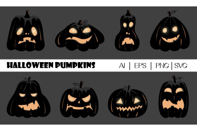 8 scary halloween pumpkins. Printable Stickers for Cricut