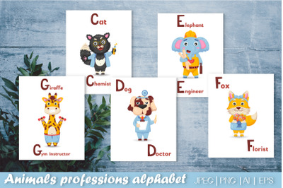 Alphabet Flashcards Bundle for Kids | Cute animal profession