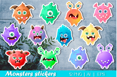 Cute Funny Monsters Printable Stickers