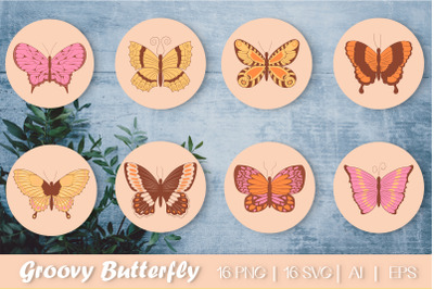 Retro 70s Groovy Hippie Butterfly Stickers