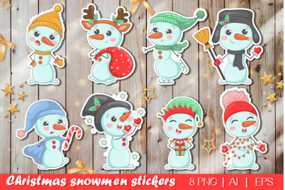 Christmas Snowmen Printable Stickers PNG