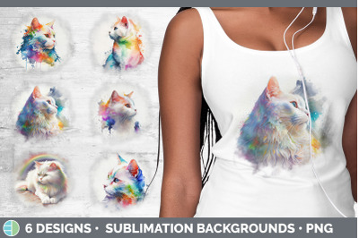 Rainbow White Cat Background | Grunge Sublimation Backgrounds