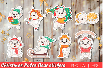 Christmas polar bear Printable Stickers PNG