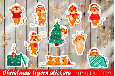 Christmas cute tiger stickers | Funny Chinese tigers PNG