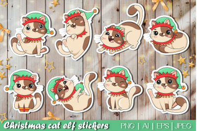 Christmas cat elf sticker bundle| 8 png stickers design