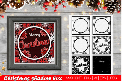 Christmas shadow box 9x9 | 3D Merry Christmas Card SVG