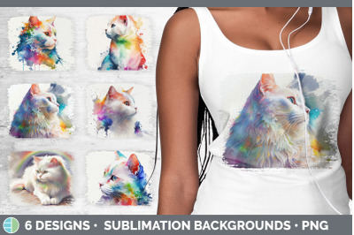 Rainbow White Cat Distressed Sublimation Background Panel