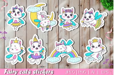 Cute Fairy Cats Printable Stickers For Kids