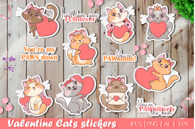 Cute Kawaii cats in love with hearts | Valentine Stickers