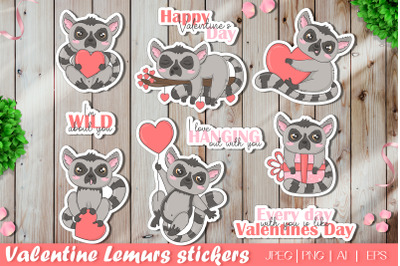 Cute Kawaii lemurs in love with hearts | Valentine Stickers
