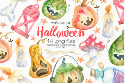 Watercolor Halloween Clipart - PNG Files