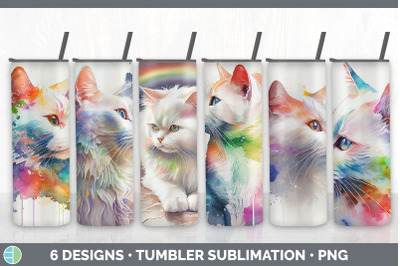 Rainbow White Cat Tumbler Sublimation Bundle