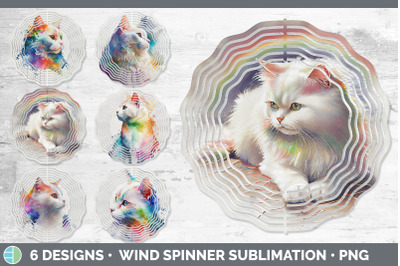 Rainbow White Cat Wind Spinner | Sublimation Designs Bundle