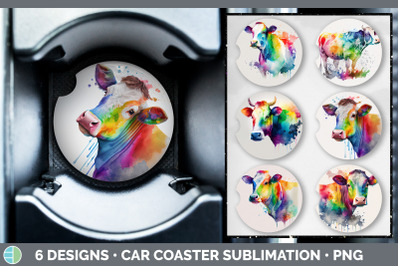 Rainbow Cow Car Coaster | Sublimation Designs Bundle