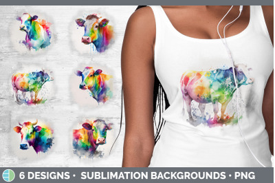 Rainbow Cow Background | Grunge Sublimation Backgrounds
