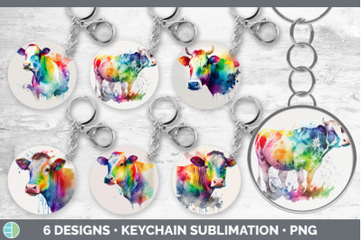 Rainbow Cow Keychain Bundle | Keyring Sublimation Designs