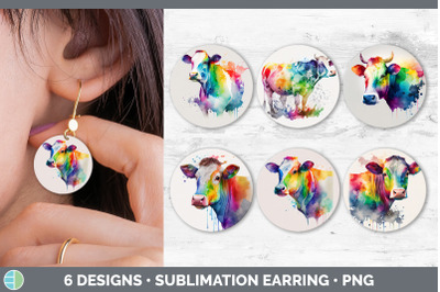 Rainbow Cow Round Earring | Sublimation Designs Bundle